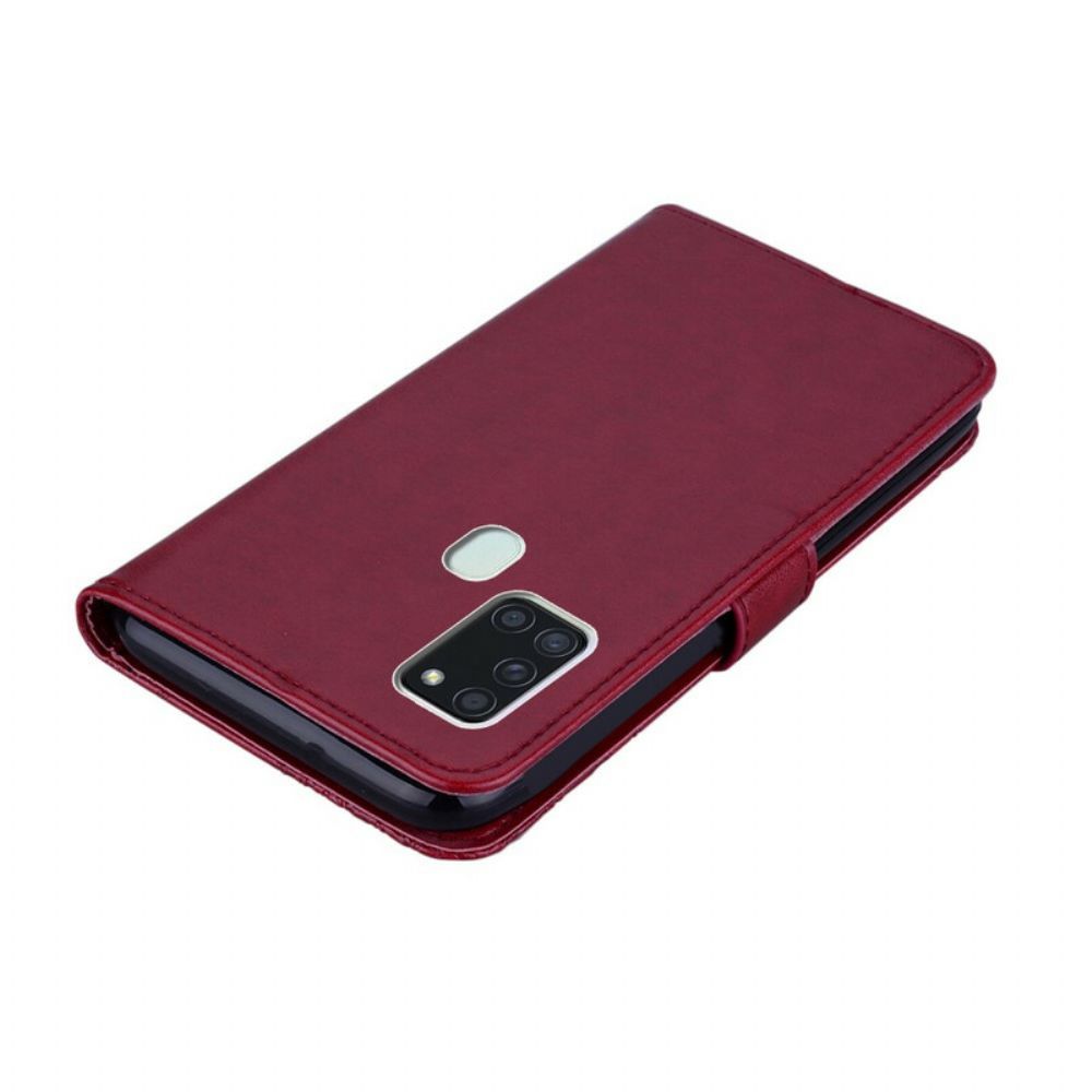Folio-hoesje voor Samsung Galaxy A21s Uil Mandala En Lanyard