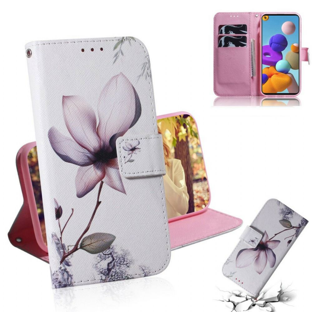 Leren Hoesje voor Samsung Galaxy A21s Oud Roze Bloem
