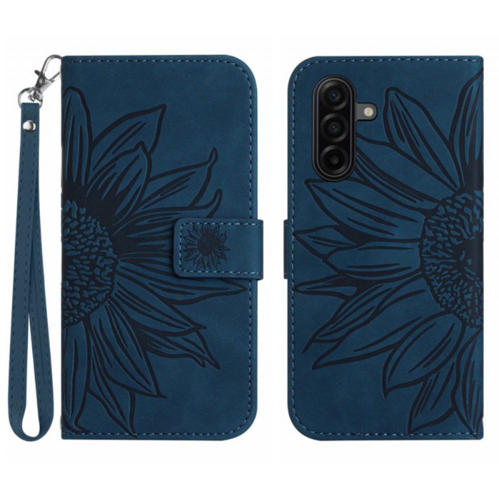 Flip Case Leren Samsung Galaxy S26 Bandje Met Zonnebloemprint