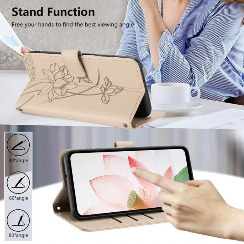 Flip Case Leren Samsung Galaxy S26 Lotuspatroon Met Bandje