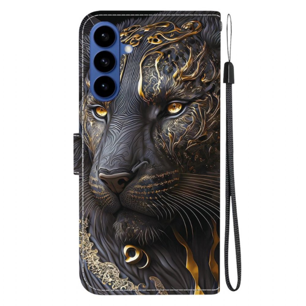 Folio-hoesje Samsung Galaxy S26 Telefoonhoesje Gouden En Zwarte Leeuw