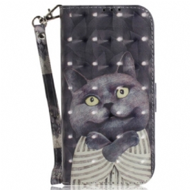 Folio-hoesje Samsung Galaxy S26 Telefoonhoesje Sleutelkoord Met Grijze Kat