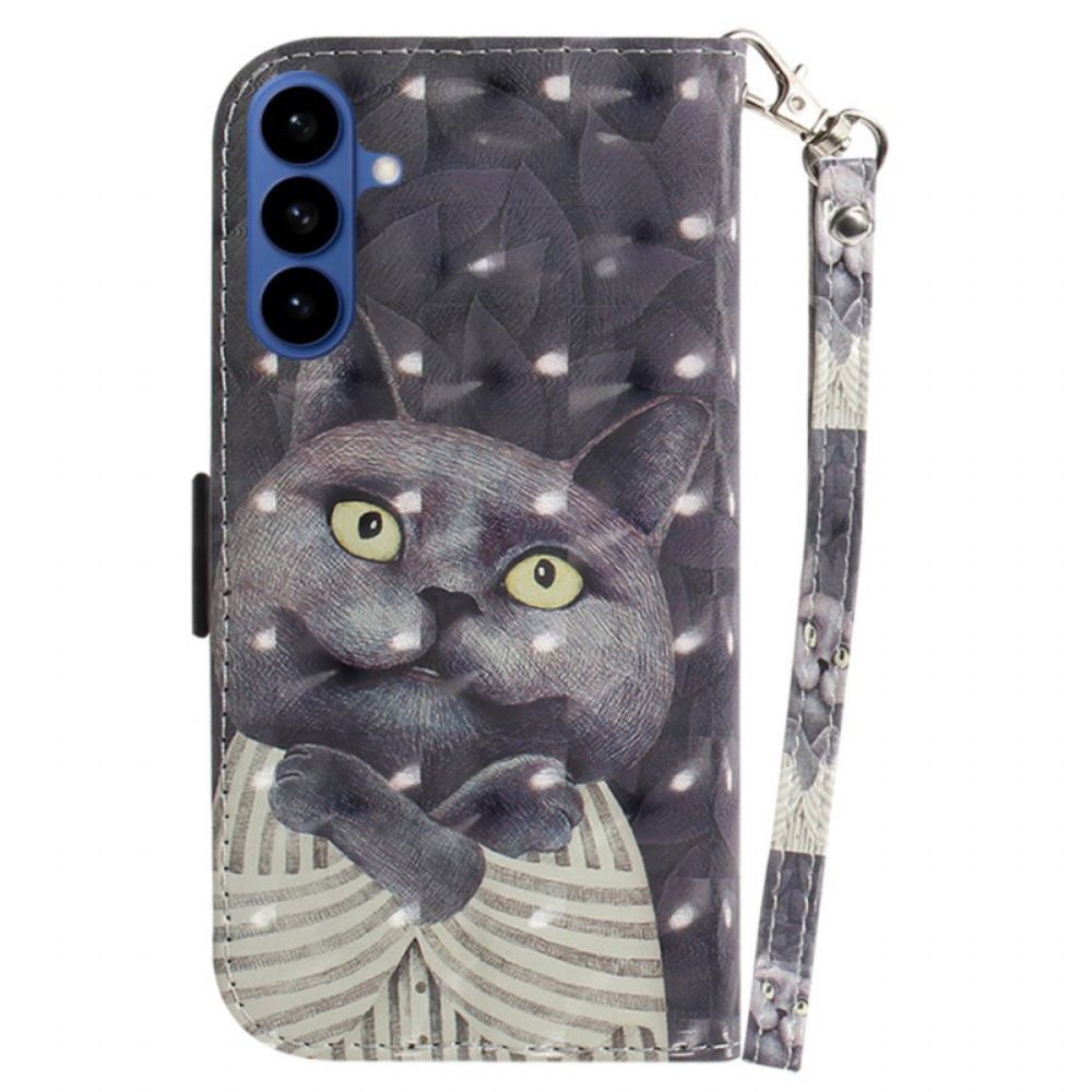 Folio-hoesje Samsung Galaxy S26 Telefoonhoesje Sleutelkoord Met Grijze Kat