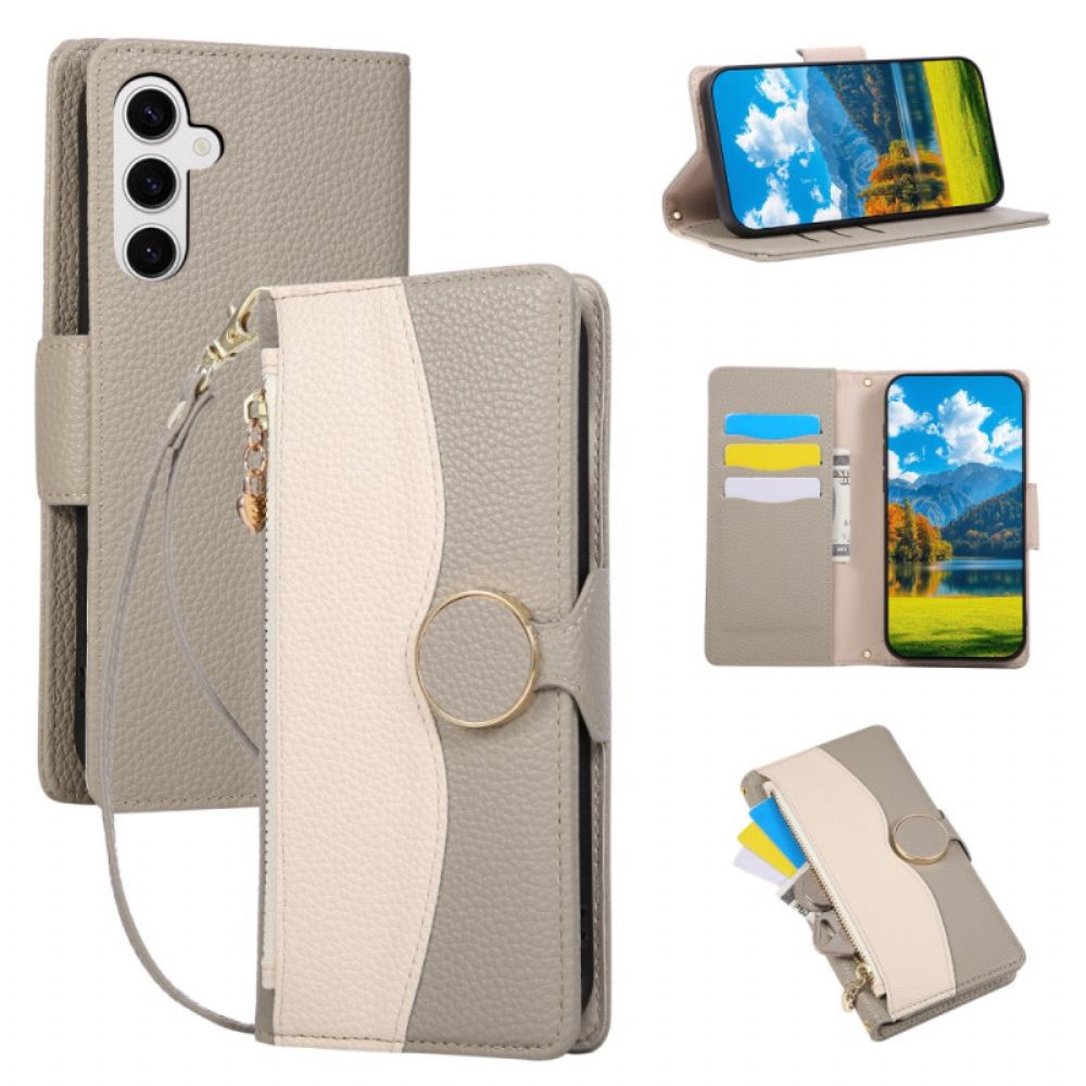 Folio-hoesje Samsung Galaxy S26 Telefoonhoesje Tweekleurige Portemonnee Met Ritssluiting