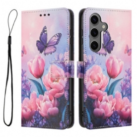 Folio-hoesje Samsung Galaxy S26 Telefoonhoesje Vlinder En Roze Bloemen