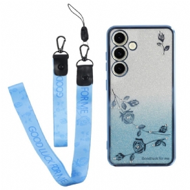 Hoesje Samsung Galaxy S26 Bloemen En Strass-steentjes Met Kadem-bandje