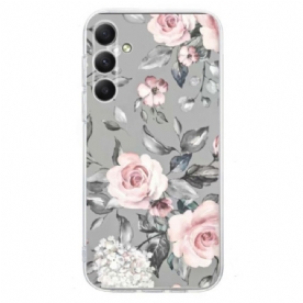 Hoesje Voor Samsung Galaxy S26 Bloemen Op Grijze Achtergrond