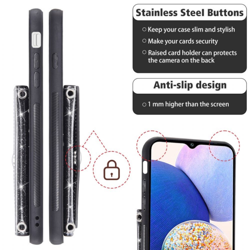 Hoesje Voor Samsung Galaxy S26 Glitter Kaarthouder En Schouderband