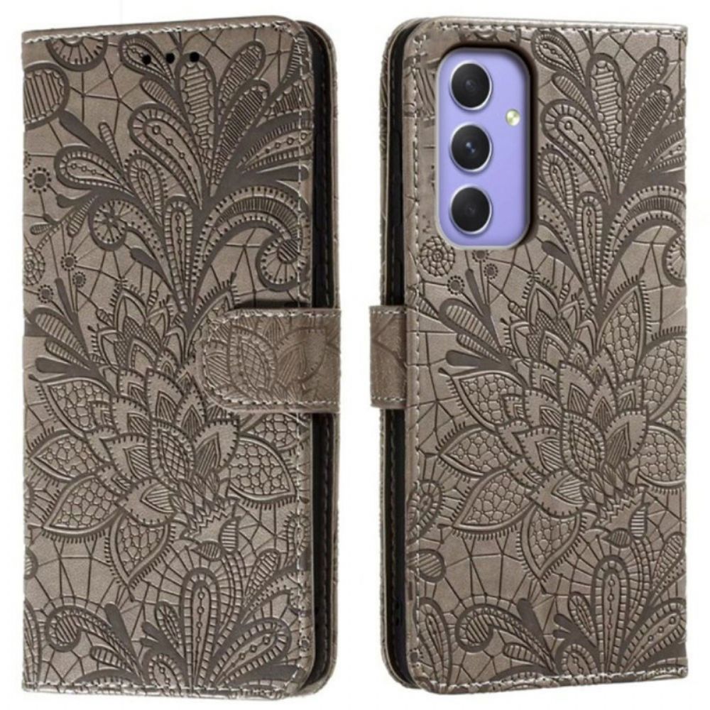 Leren Hoesje Samsung Galaxy S26 Bloemenkantpatroon Bescherming Hoesje