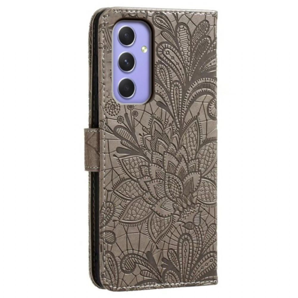 Leren Hoesje Samsung Galaxy S26 Bloemenkantpatroon Bescherming Hoesje