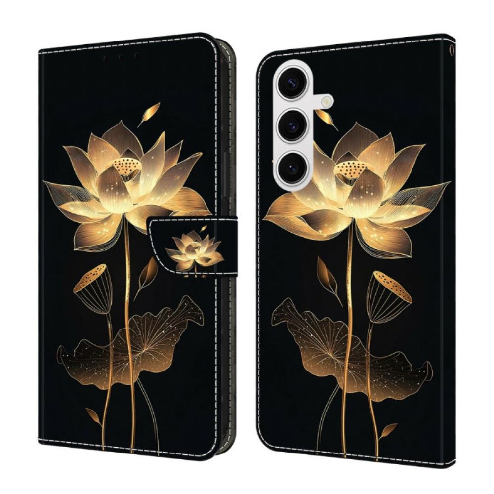 Leren Hoesje Samsung Galaxy S26 Gouden Lotus Bescherming Hoesje