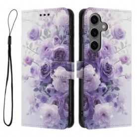 Leren Hoesje Samsung Galaxy S26 Paarse Rozen