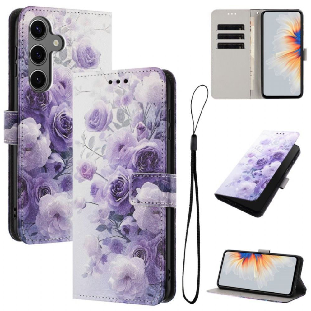 Leren Hoesje Samsung Galaxy S26 Paarse Rozen