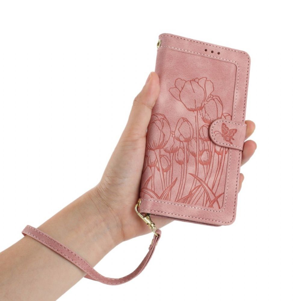 Leren Hoesje Samsung Galaxy S26 Portemonnee Met Bloemenprint En 5 Kaartsleuven