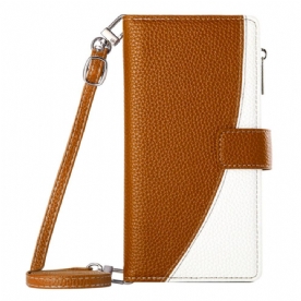 Leren Hoesje Samsung Galaxy S26 Tweekleurige Portemonnee Met Bandjes