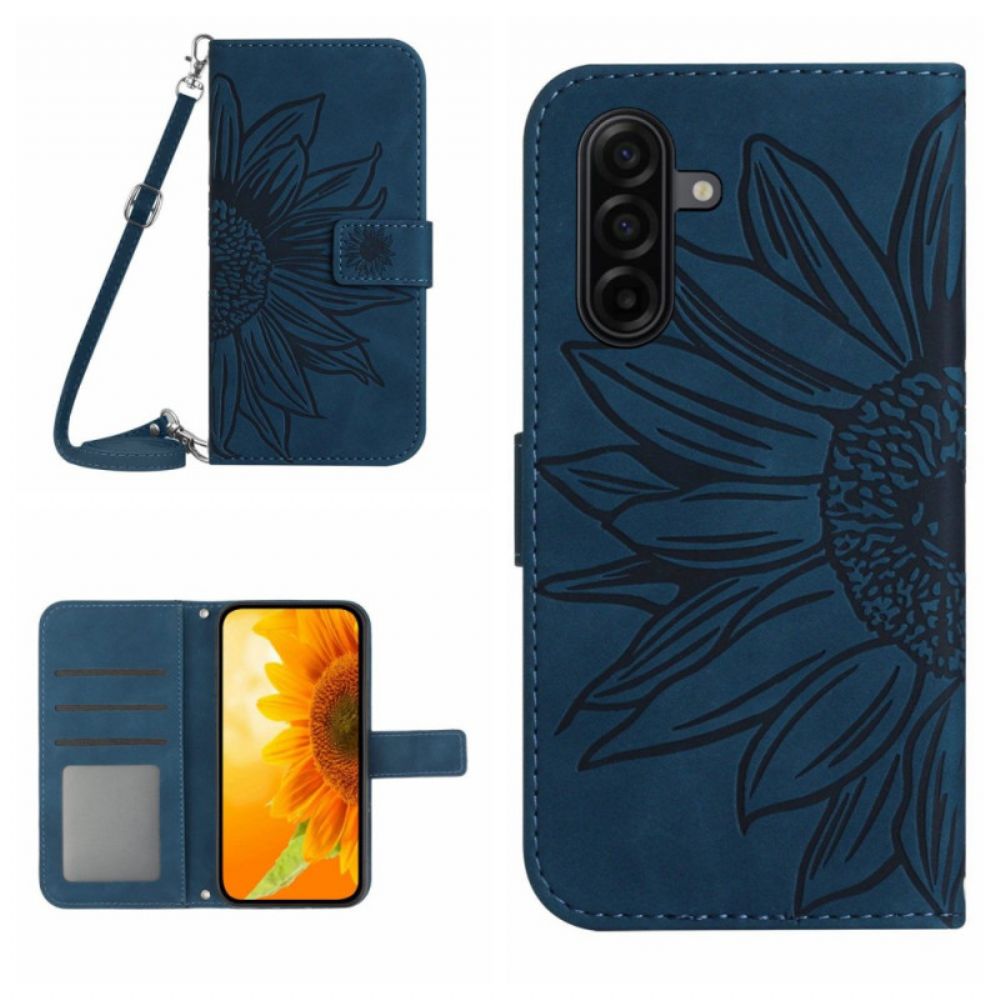Leren Hoesje Samsung Galaxy S26 Zonnebloemprint Met Schouderband Bescherming Hoesje