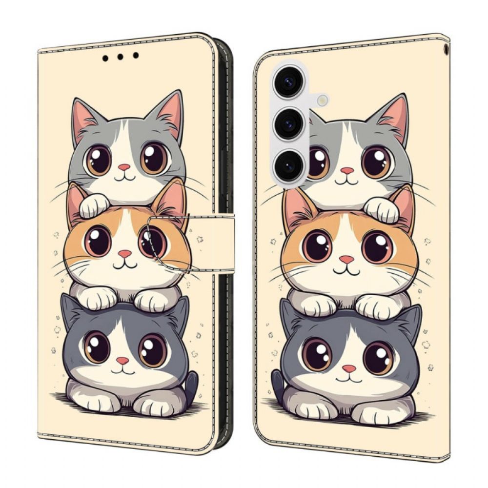 Leren Hoesje Voor Samsung Galaxy S26 Gestapelde Katten