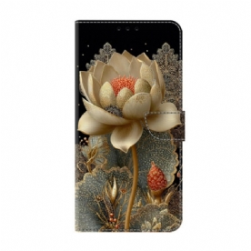 Leren Hoesje Voor Samsung Galaxy S26 Gouden Lotus