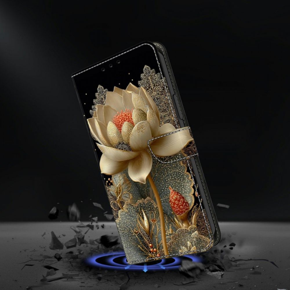 Leren Hoesje Voor Samsung Galaxy S26 Gouden Lotus