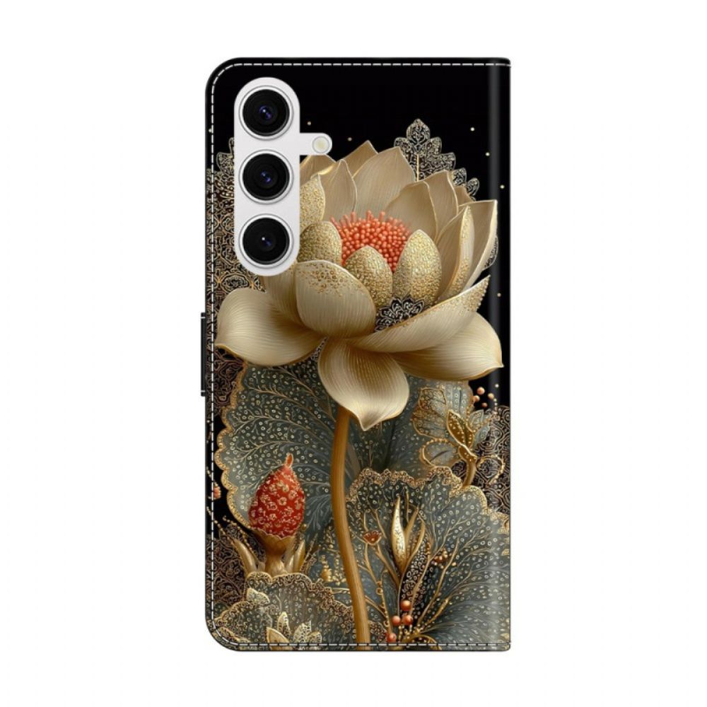 Leren Hoesje Voor Samsung Galaxy S26 Gouden Lotus