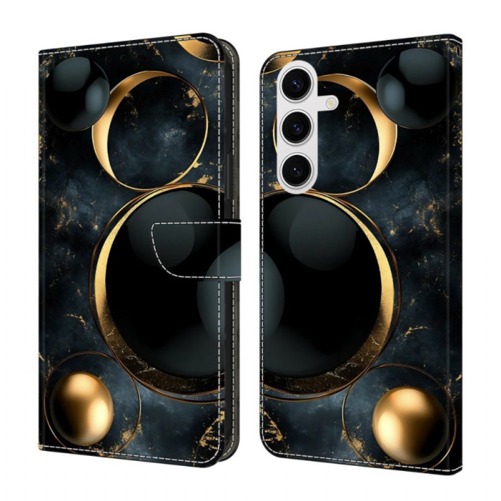 Leren Hoesje Voor Samsung Galaxy S26 Gouden Ringen