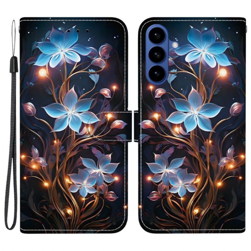 Leren Hoesje Voor Samsung Galaxy S26 Kleine Bloemige Lantaarns