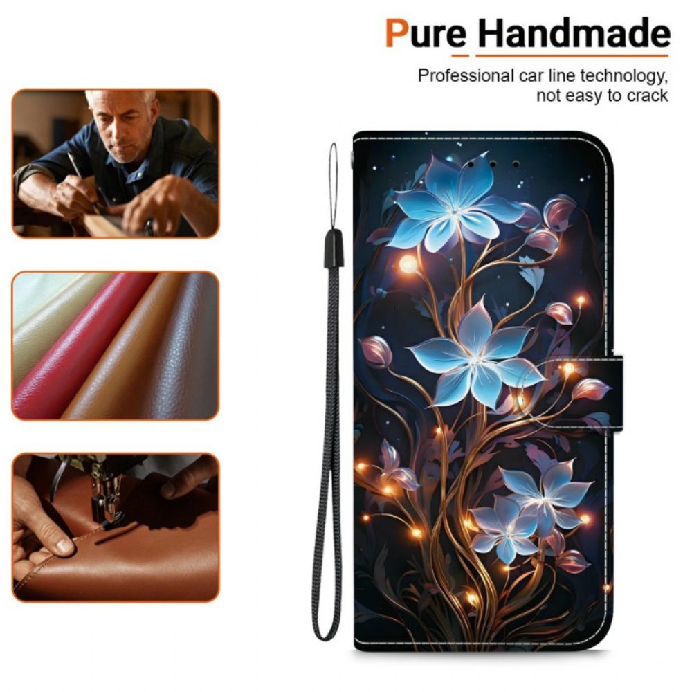 Leren Hoesje Voor Samsung Galaxy S26 Kleine Bloemige Lantaarns