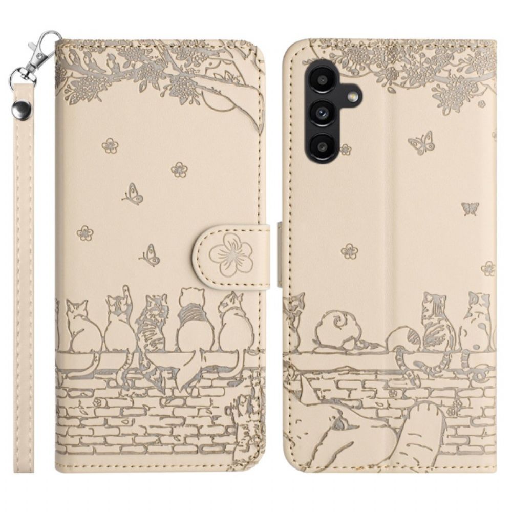Leren Hoesje Voor Samsung Galaxy S26 Sleutelkoord Met Kattenpatroon