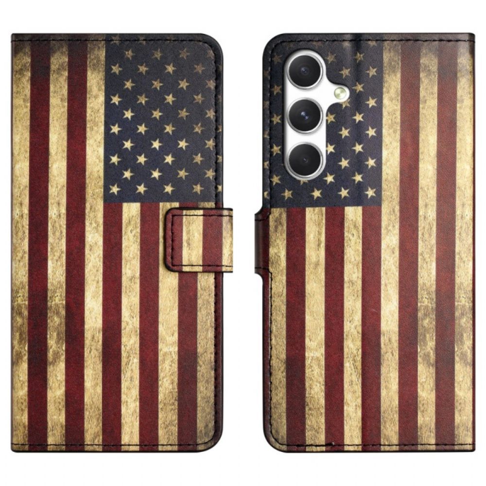 Leren Hoesje Voor Samsung Galaxy S26 Vintage Amerikaanse Vlag