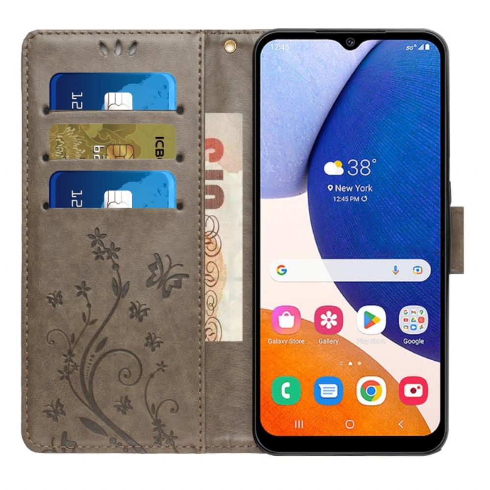 Leren Hoesje Voor Samsung Galaxy S26 Vlinder En Bloemen