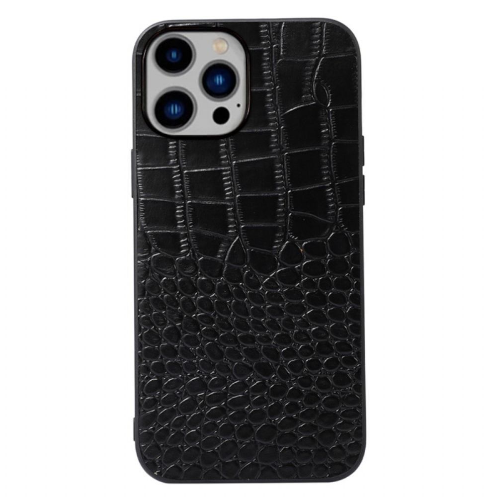 Hoesje voor iPhone 14 Plus Krokodil Textuur Echt Leer