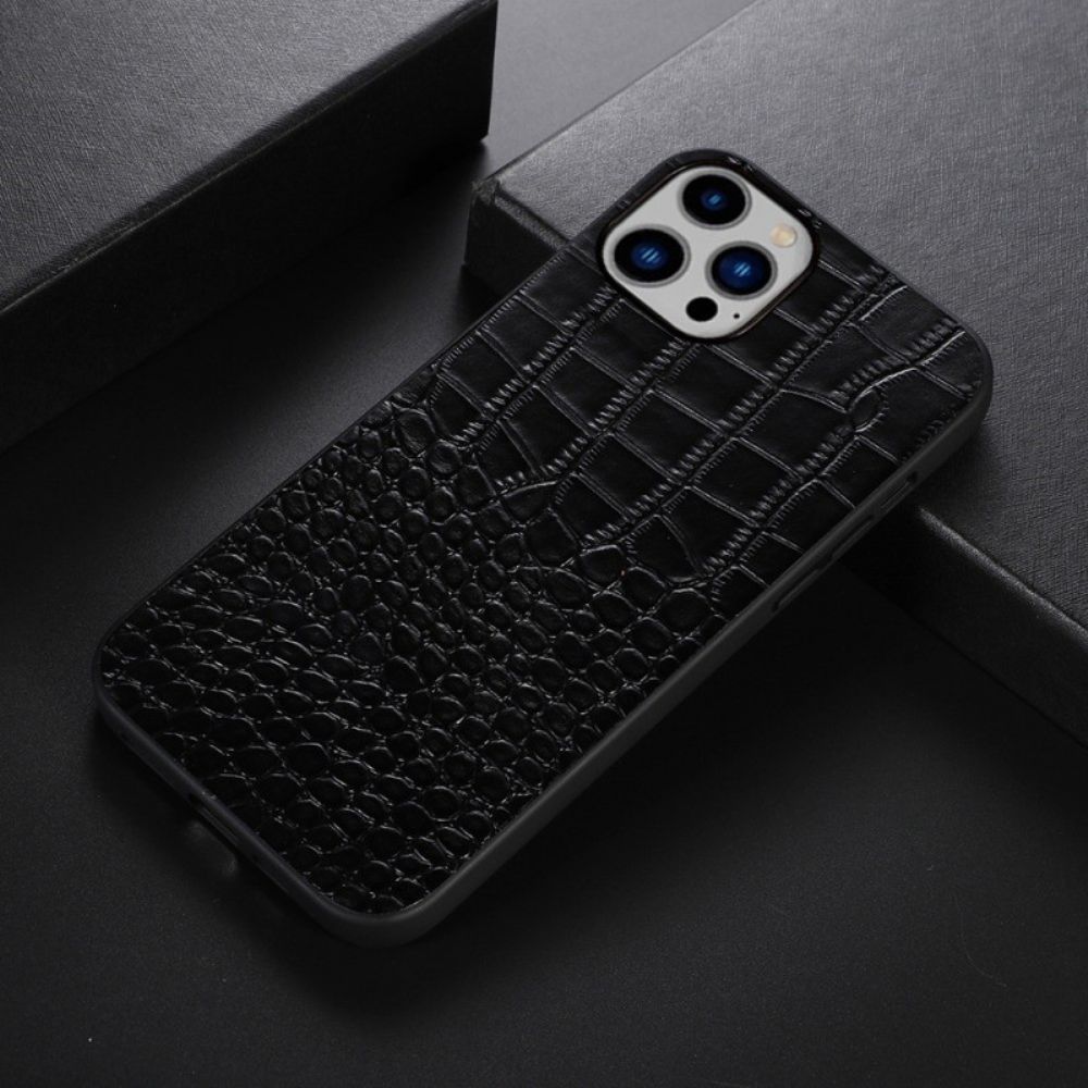 Hoesje voor iPhone 14 Plus Krokodil Textuur Echt Leer