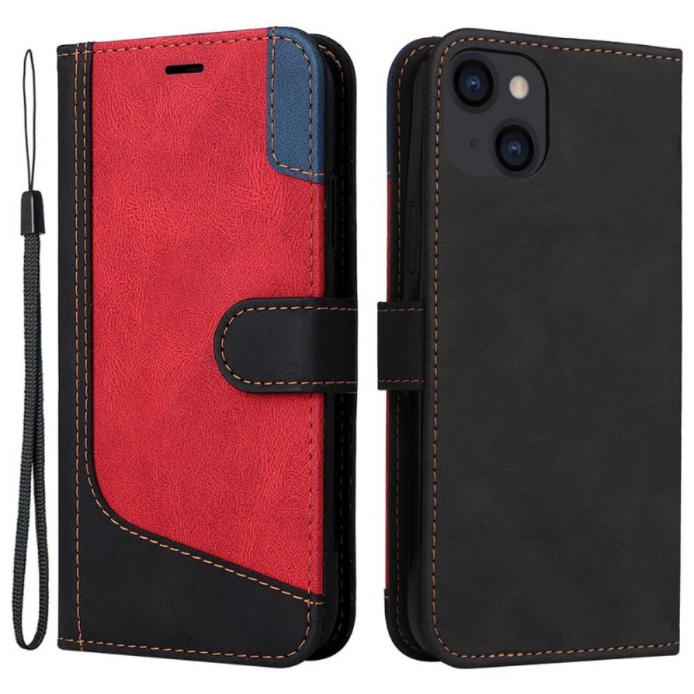 Leren Hoesje voor iPhone 14 Plus Driekleur Met Riem
