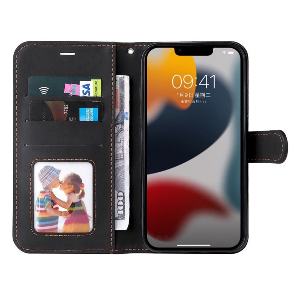 Leren Hoesje voor iPhone 14 Plus Driekleur Met Riem