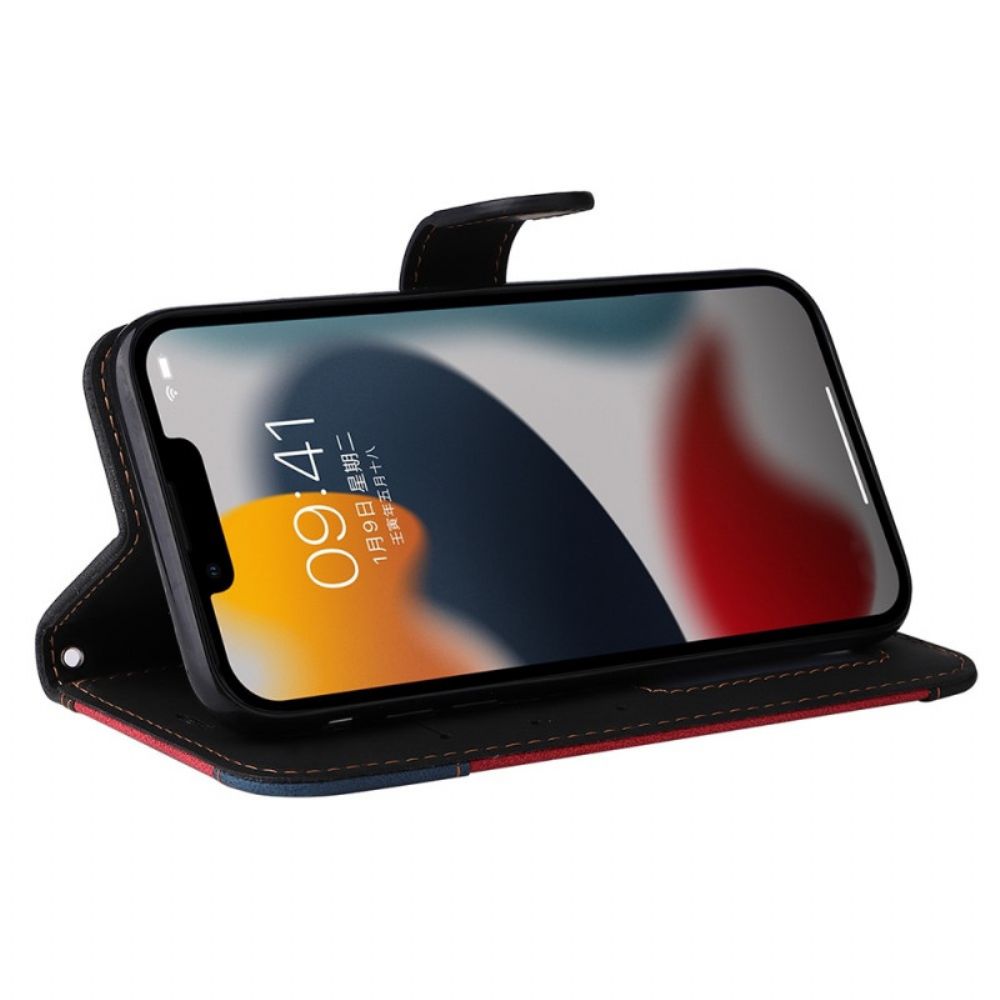 Leren Hoesje voor iPhone 14 Plus Driekleur Met Riem