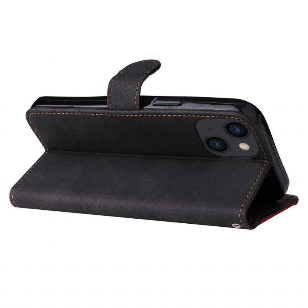 Leren Hoesje voor iPhone 14 Plus Driekleur Met Riem