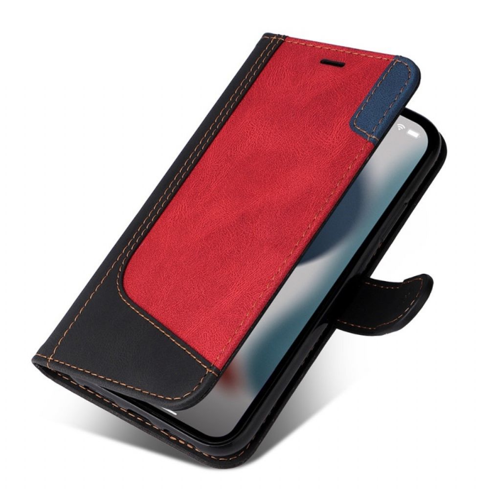 Leren Hoesje voor iPhone 14 Plus Driekleur Met Riem