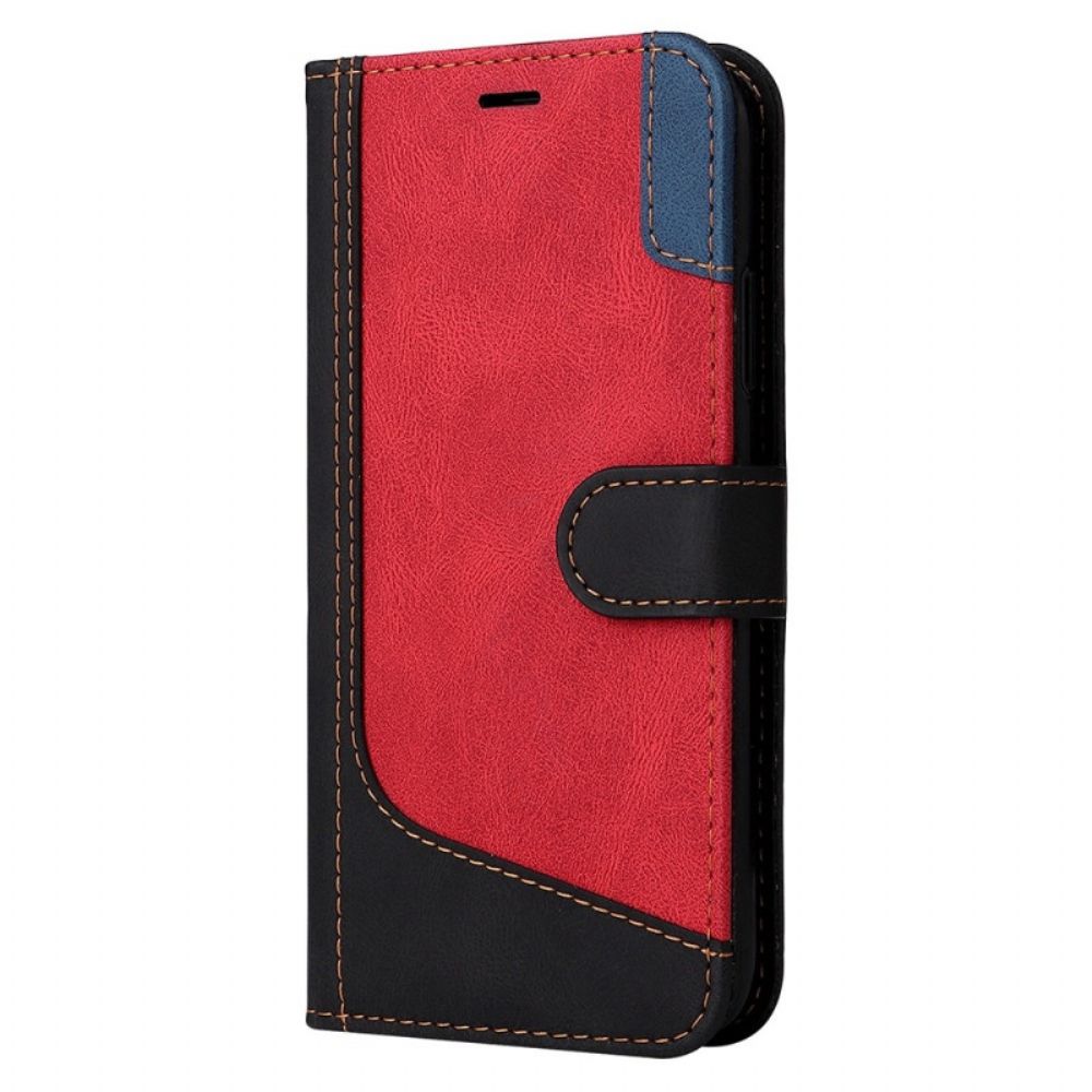 Leren Hoesje voor iPhone 14 Plus Driekleur Met Riem