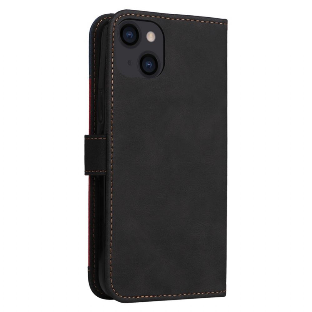 Leren Hoesje voor iPhone 14 Plus Driekleur Met Riem