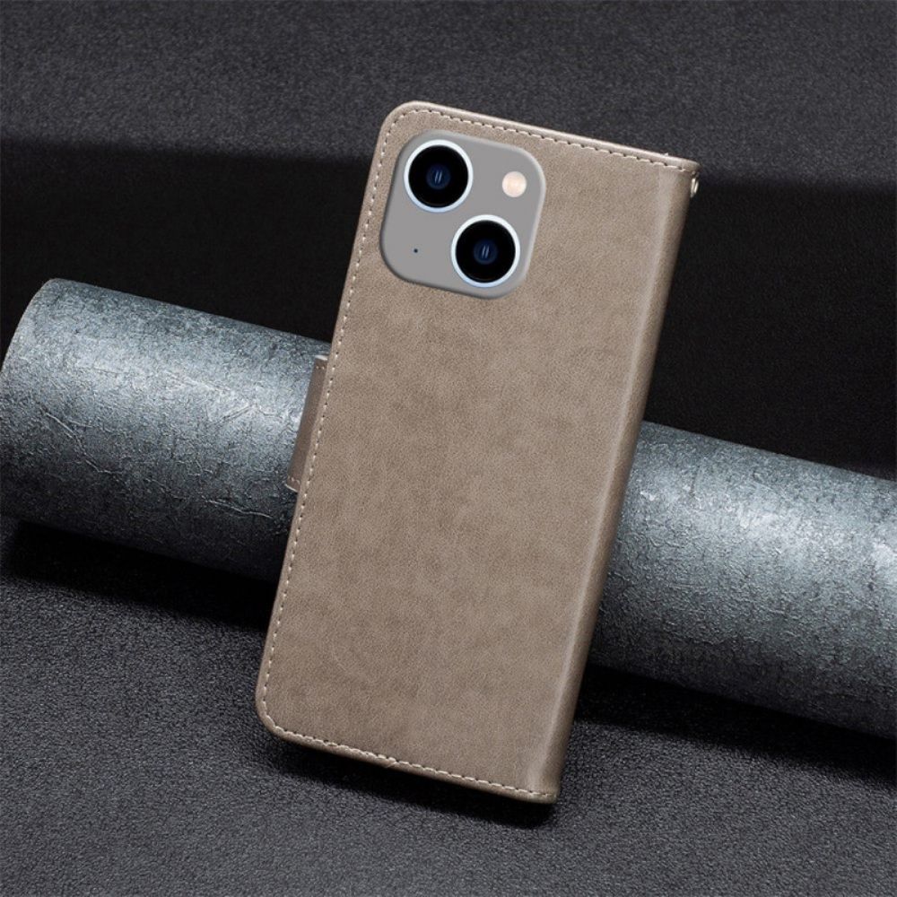 Leren Hoesje voor iPhone 14 Plus Met Ketting Bandje Met Vlinderprint
