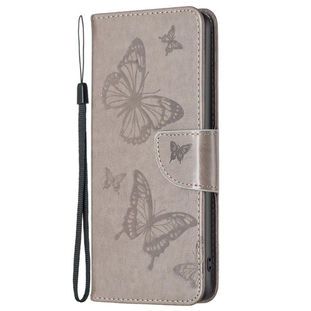 Leren Hoesje voor iPhone 14 Plus Met Ketting Bandje Met Vlinderprint