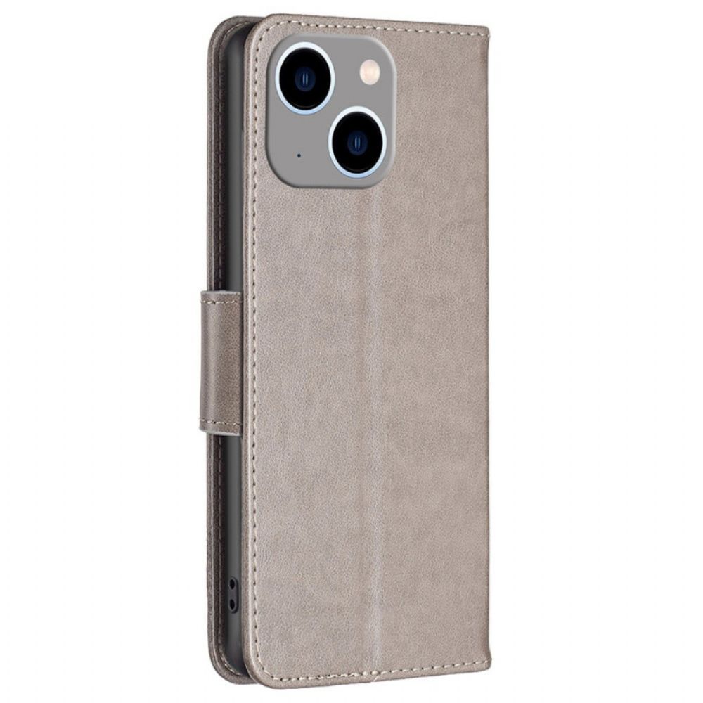 Leren Hoesje voor iPhone 14 Plus Met Ketting Bandje Met Vlinderprint