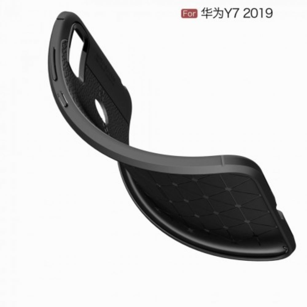 Hoesje voor Huawei Y7 2019 Dubbele Lijn Litchi Leereffect
