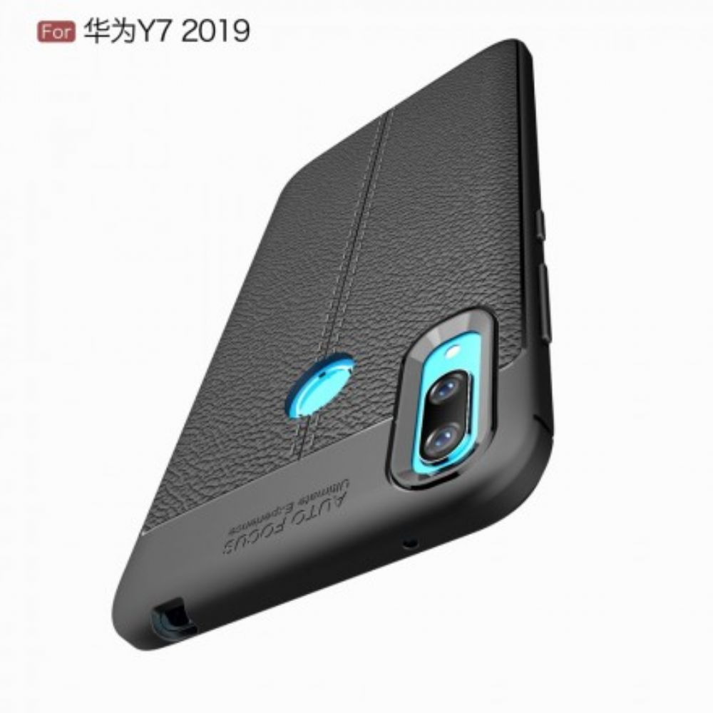 Hoesje voor Huawei Y7 2019 Dubbele Lijn Litchi Leereffect