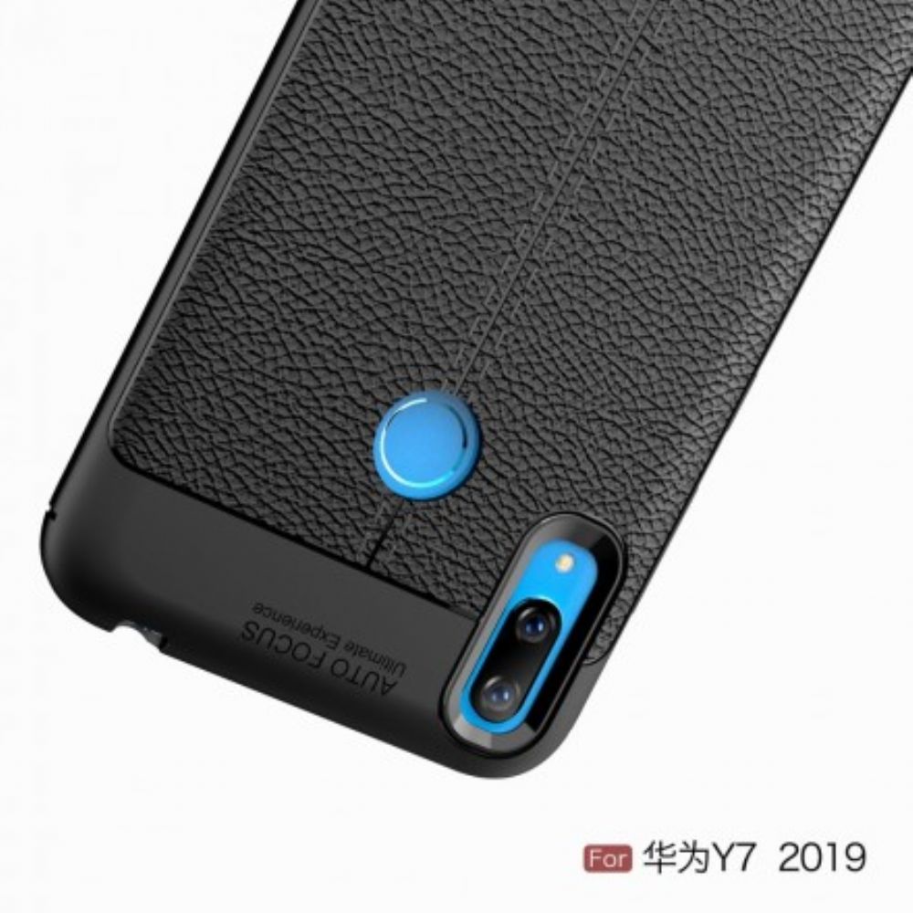 Hoesje voor Huawei Y7 2019 Dubbele Lijn Litchi Leereffect