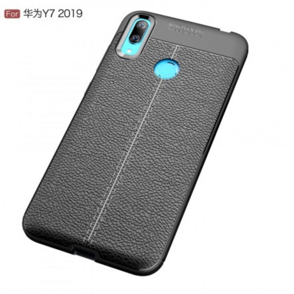 Hoesje voor Huawei Y7 2019 Dubbele Lijn Litchi Leereffect