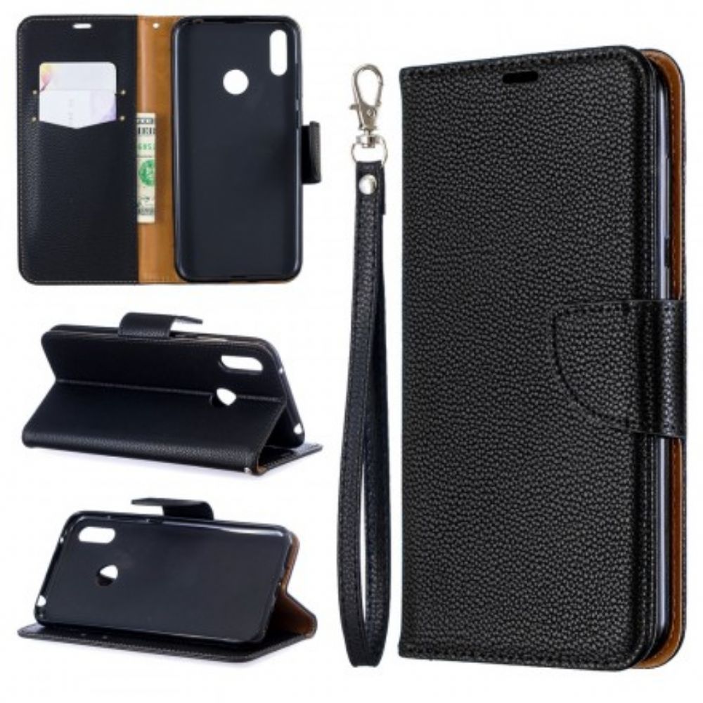 Leren Hoesje voor Huawei Y7 2019 Folio-hoesje Litchi Flap Schuin