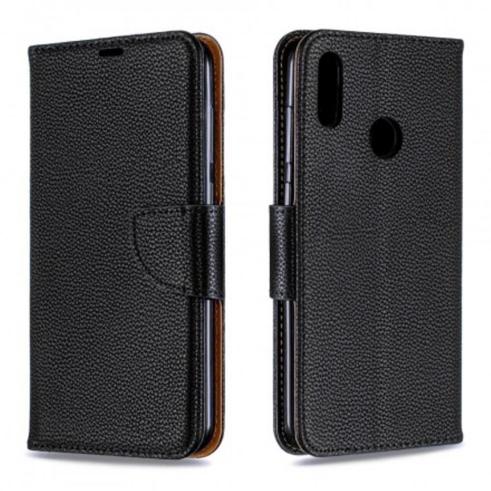 Leren Hoesje voor Huawei Y7 2019 Folio-hoesje Litchi Flap Schuin