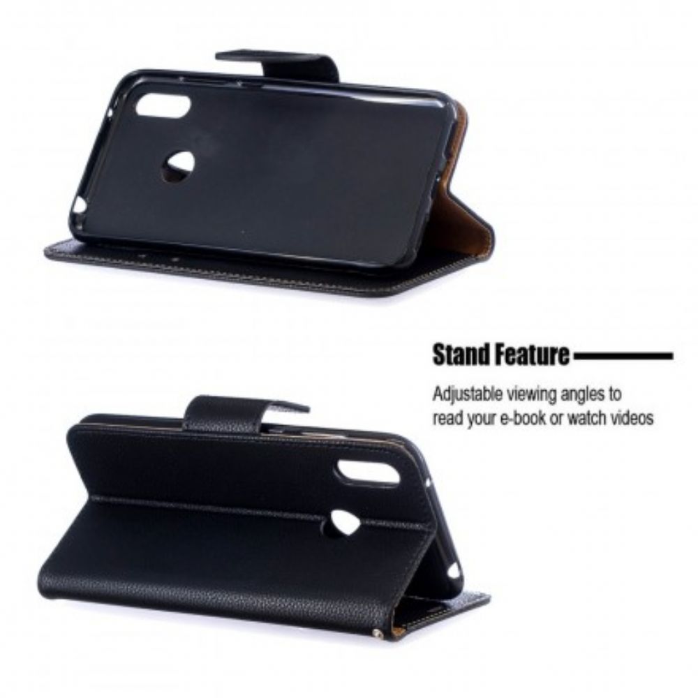 Leren Hoesje voor Huawei Y7 2019 Folio-hoesje Litchi Flap Schuin