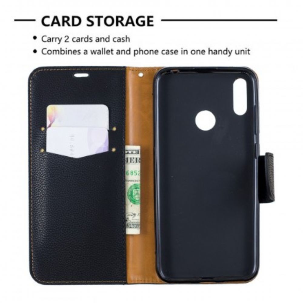Leren Hoesje voor Huawei Y7 2019 Folio-hoesje Litchi Flap Schuin